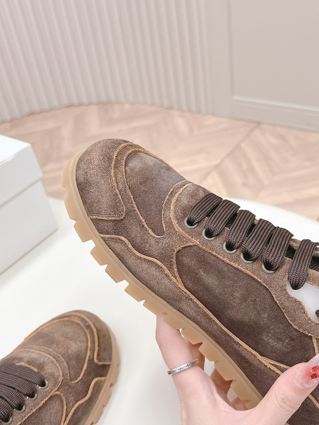 PRADA FADED SUEDE SNEAKERS CHOCOLATE