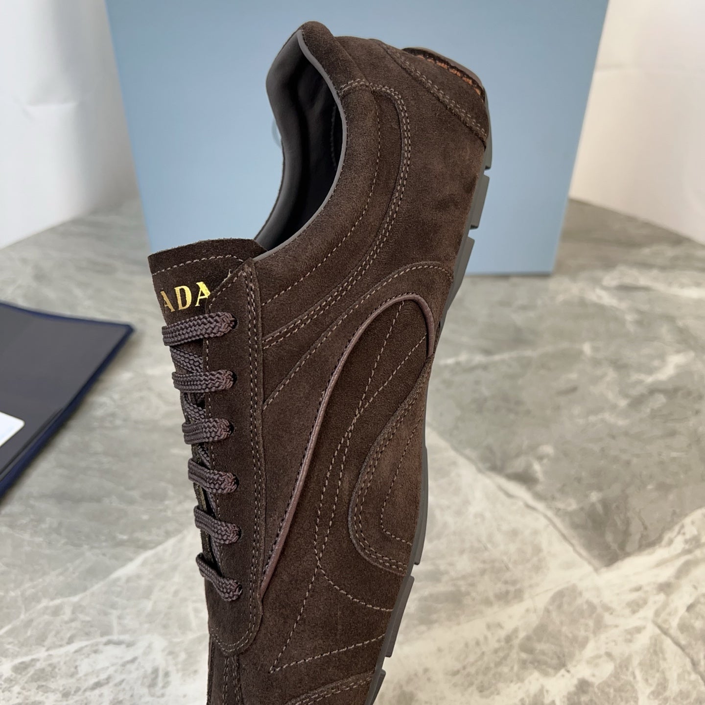 PRADA 25S MONTECARLO ANTIQUED SNEAKERS IN RK BROWN SUEDE
