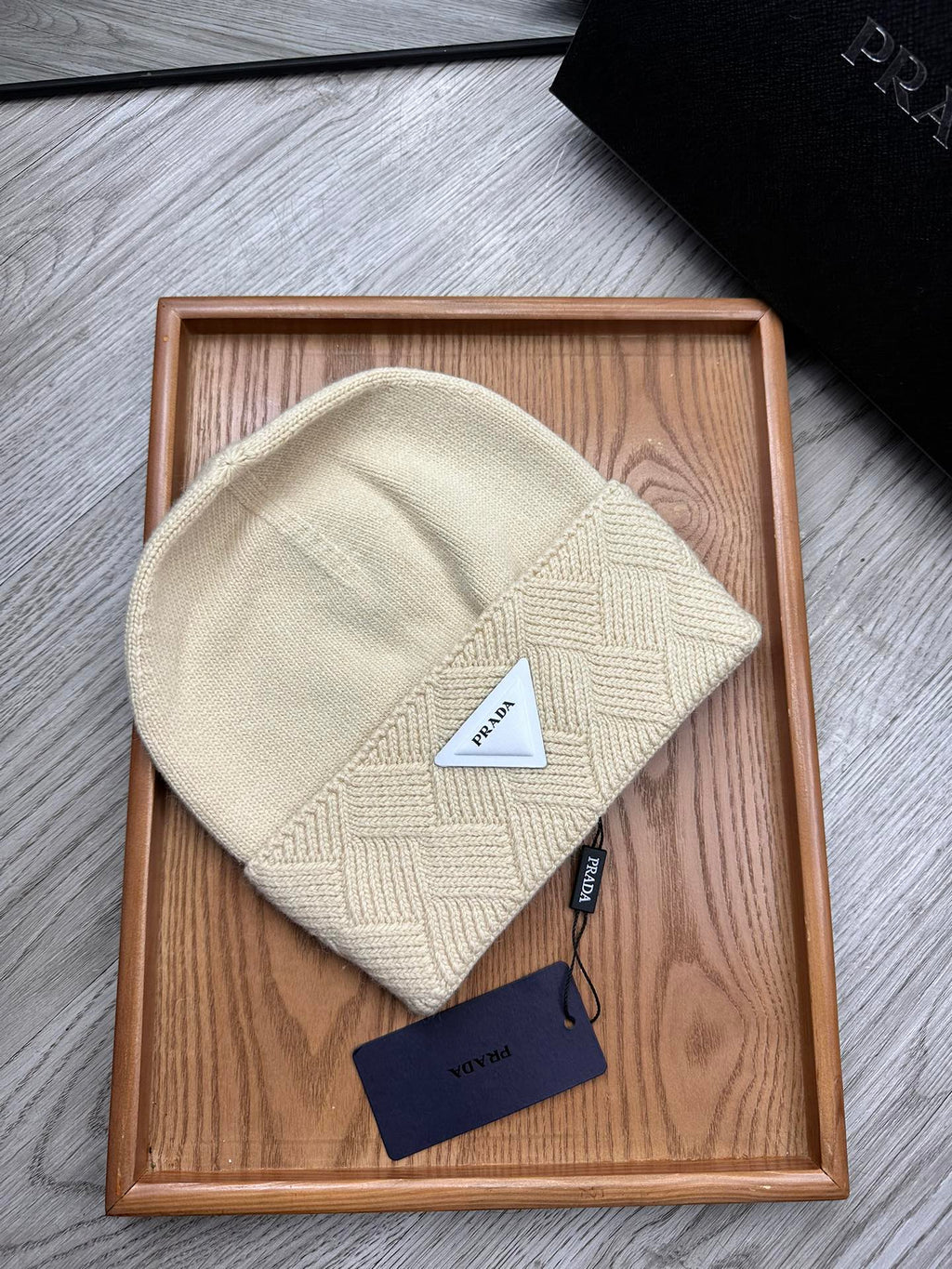 PRADA BEANIE HAT IN BISQUE BEIGE WOOL AND RABBIT FUR 436397