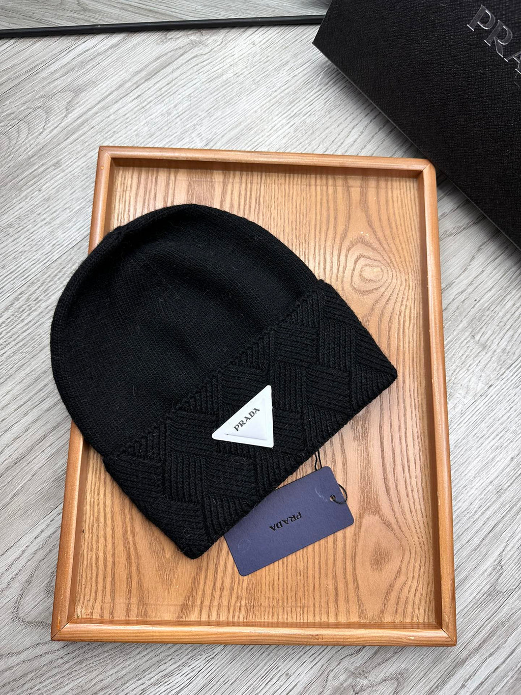 PRADA BEANIE HAT IN BLACK WOOL AND RABBIT FUR 342038