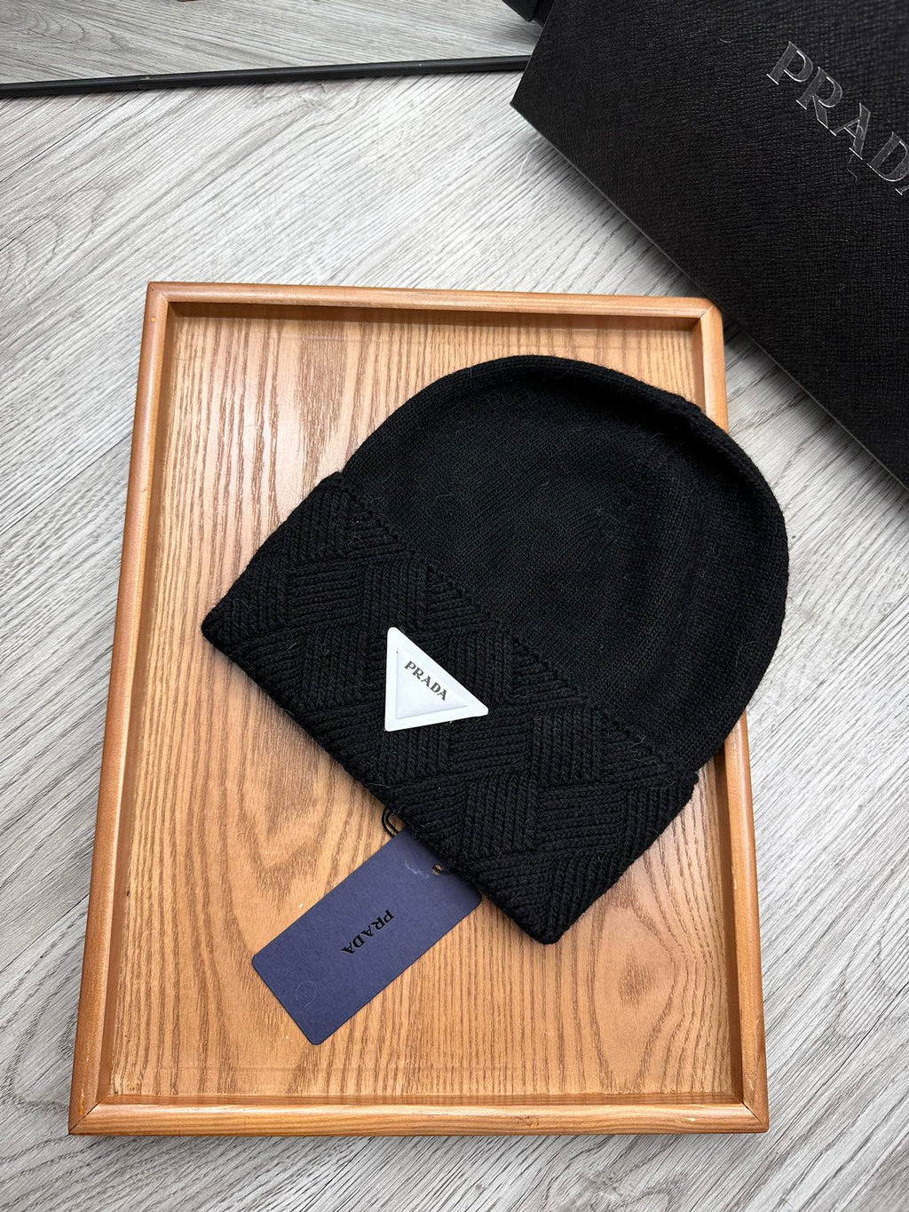 PRADA BEANIE HAT IN BLACK WOOL AND RABBIT FUR 436400