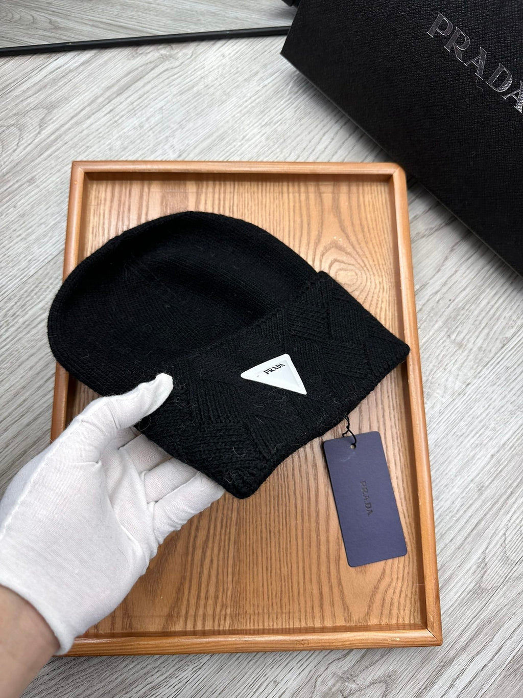 PRADA BEANIE HAT IN BLACK WOOL AND RABBIT FUR 436400