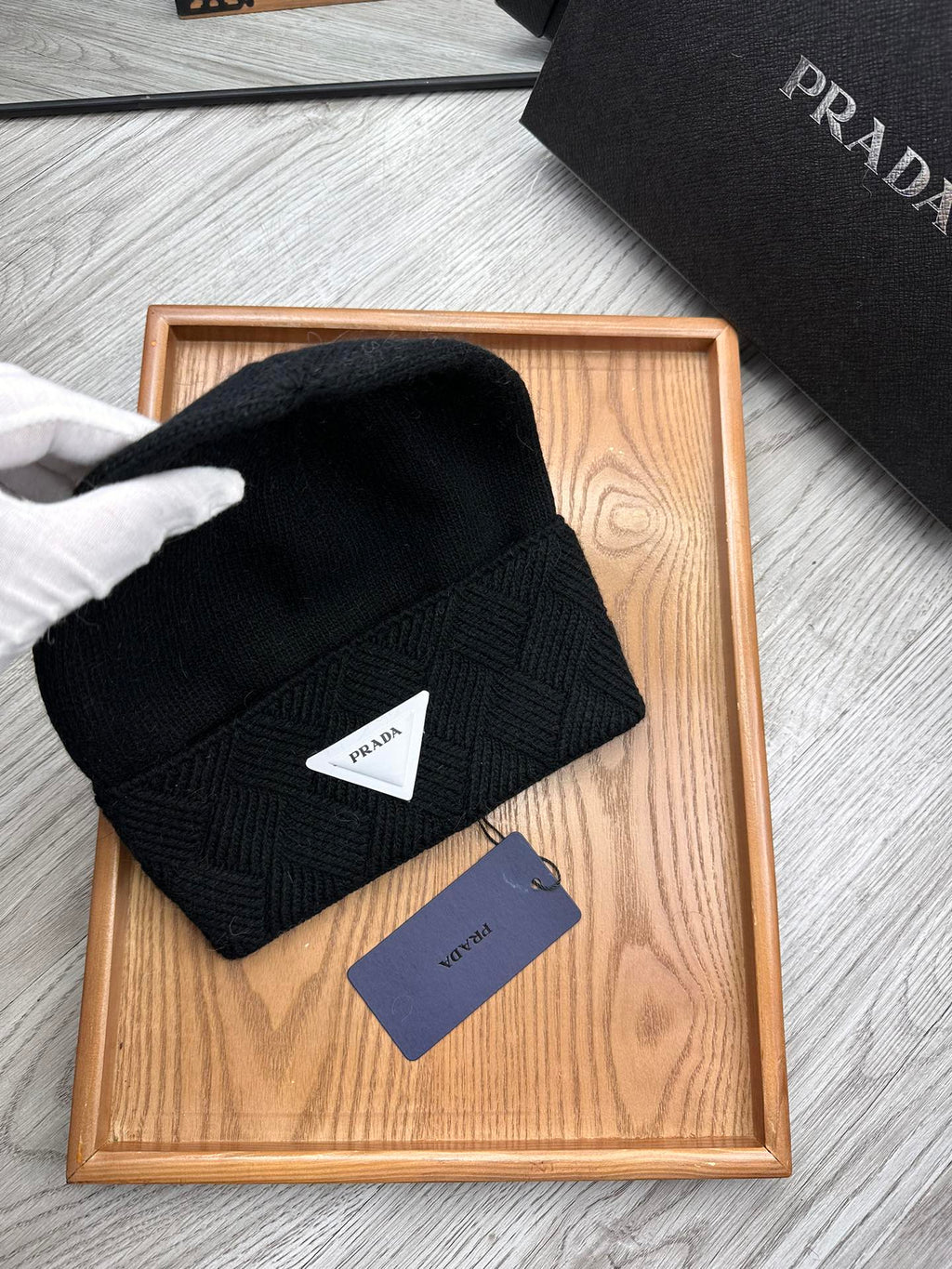 PRADA BEANIE HAT IN BLACK WOOL AND RABBIT FUR 342038