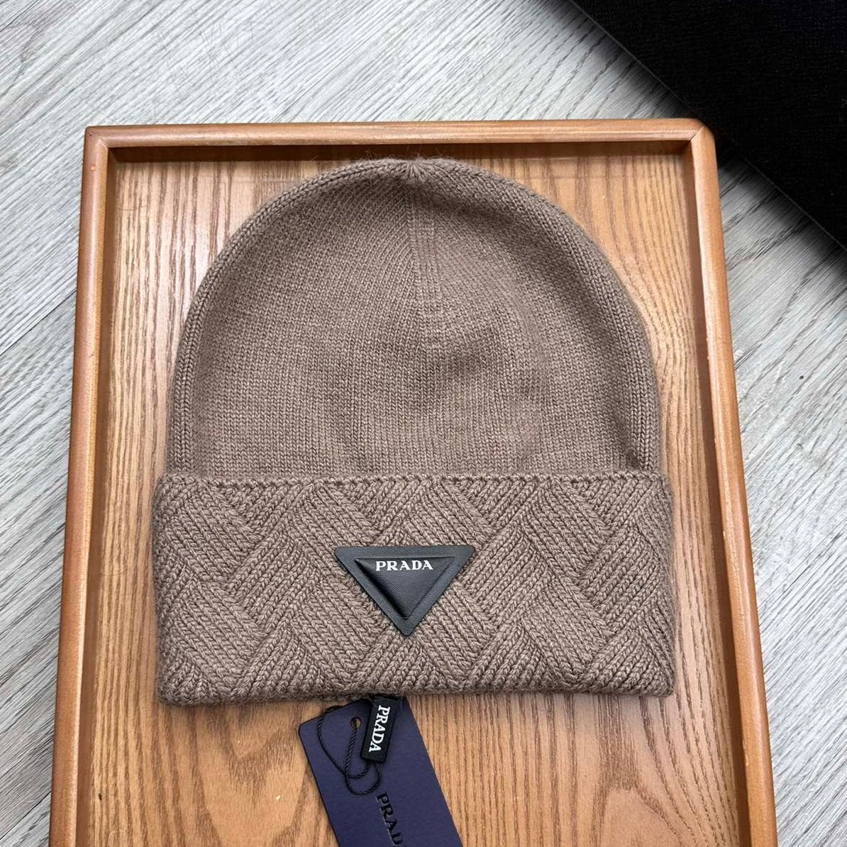 PRADA BEANIE HAT IN MEDIUM BROWN WOOL AND RABBIT FUR 342039