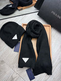 PRADA SET SCARF AND HAT IN BLACK WOOL AND RABBIT FUR 397410