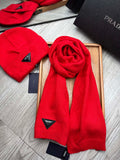 PRADA SET SCARF AND HAT IN CHERRY RED WOOL AND RABBIT FUR 397409