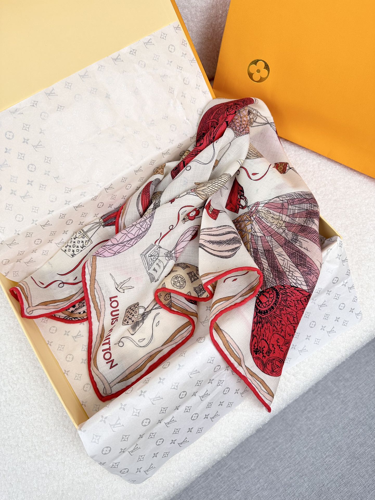 LOUIS VUITTON UP AND AWAY 70 CM SQUARE SILK SCARF COLORFUL 399801