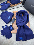 PRADA THREE-PIECES SET IN NAVY BLUE WOOL AND ACRYLIC 406557