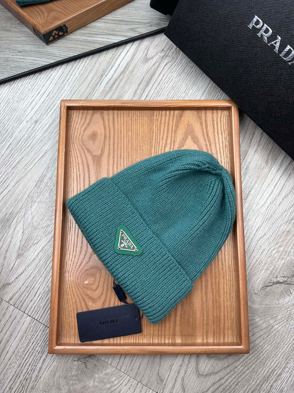 PRADA BEANIE HAT IN TEAL GREEN WOOL 332392