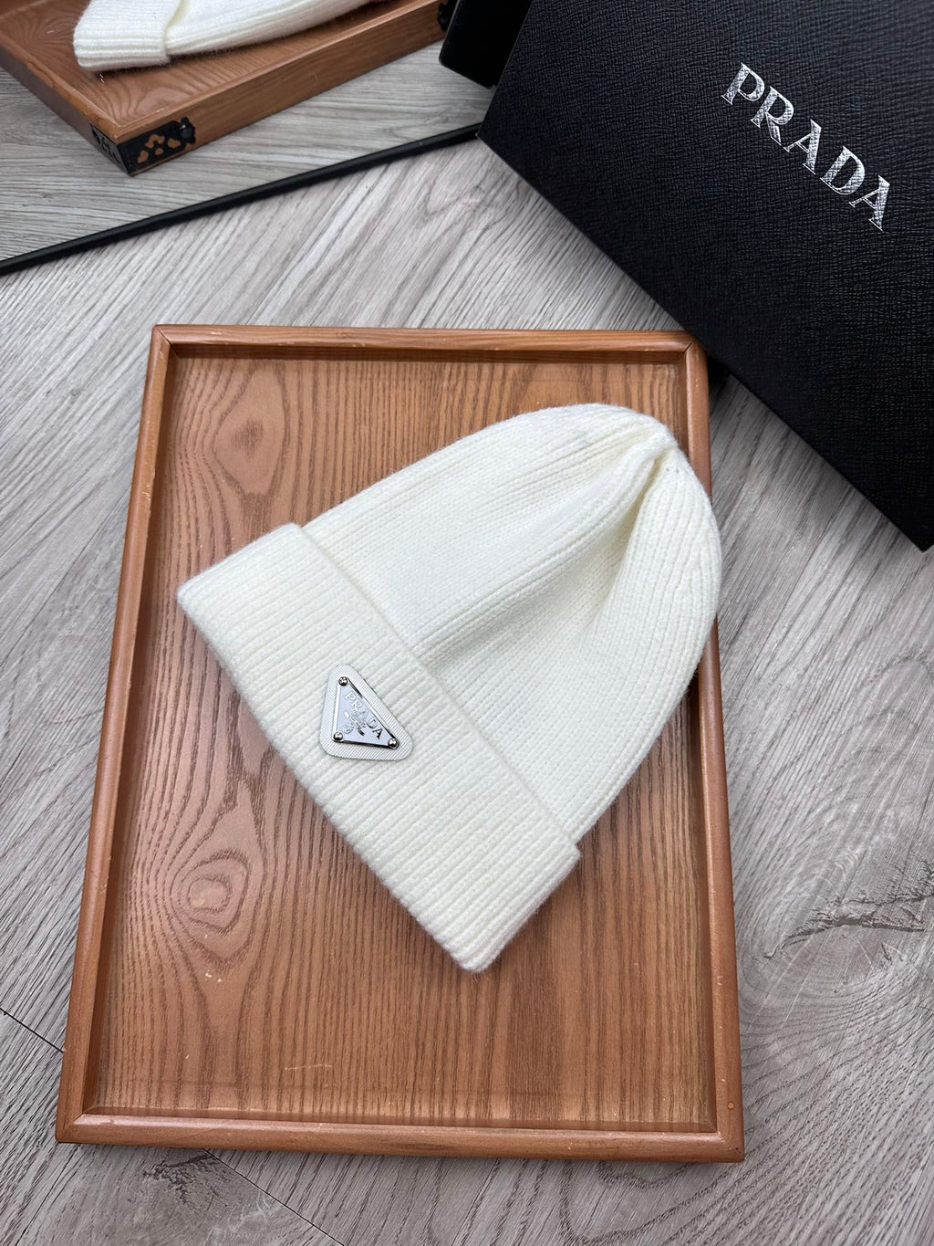 PRADA BEANIE HAT IN WHITE WOOL 332394