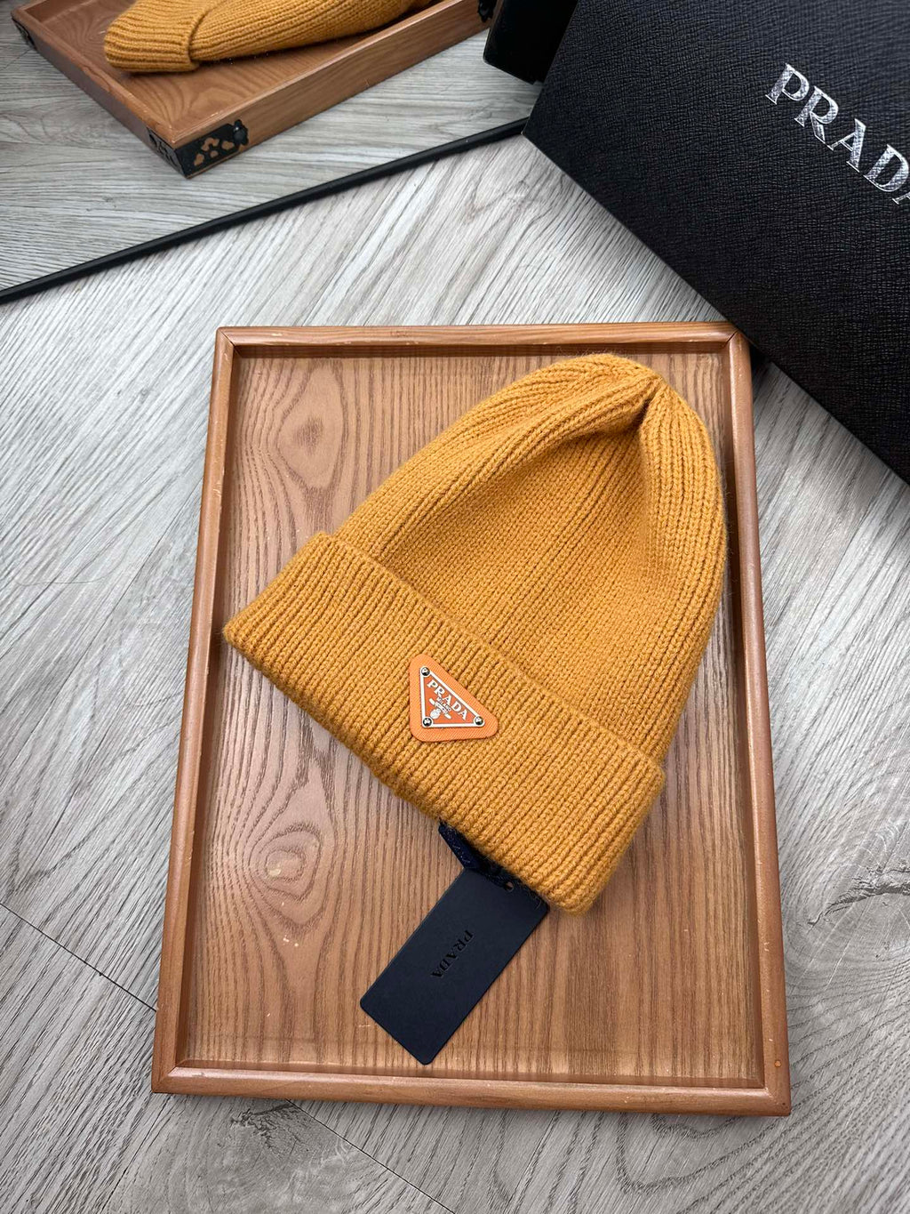 PRADA BEANIE HAT IN MUSTARD YELLOW WOOL 332397