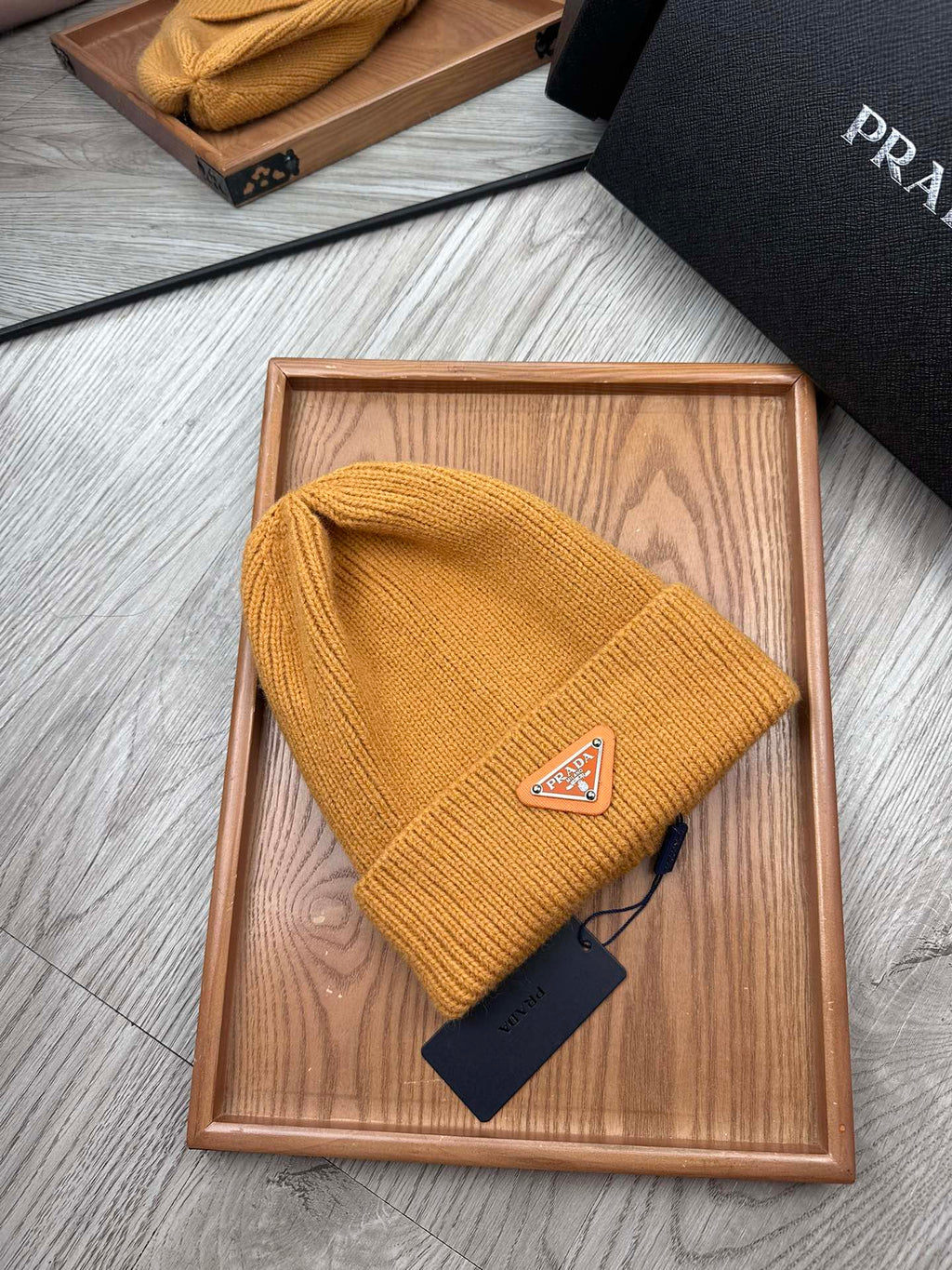 PRADA BEANIE HAT IN MUSTARD YELLOW WOOL 332397