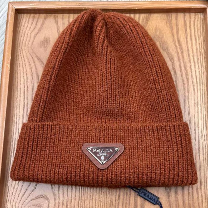 PRADA BEANIE HAT IN UMBER BROWN WOOL 332398