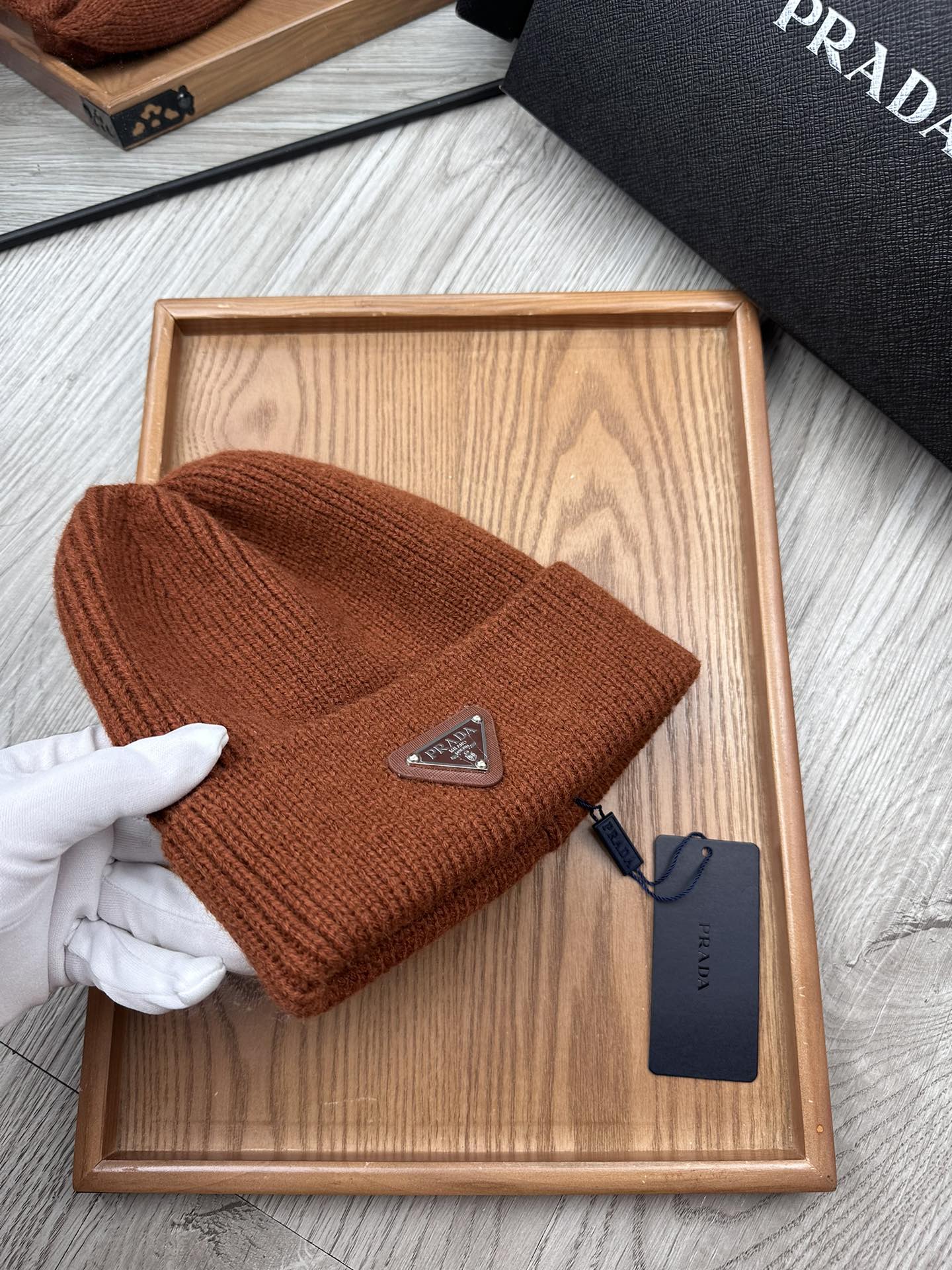 PRADA BEANIE HAT IN UMBER BROWN WOOL 332398