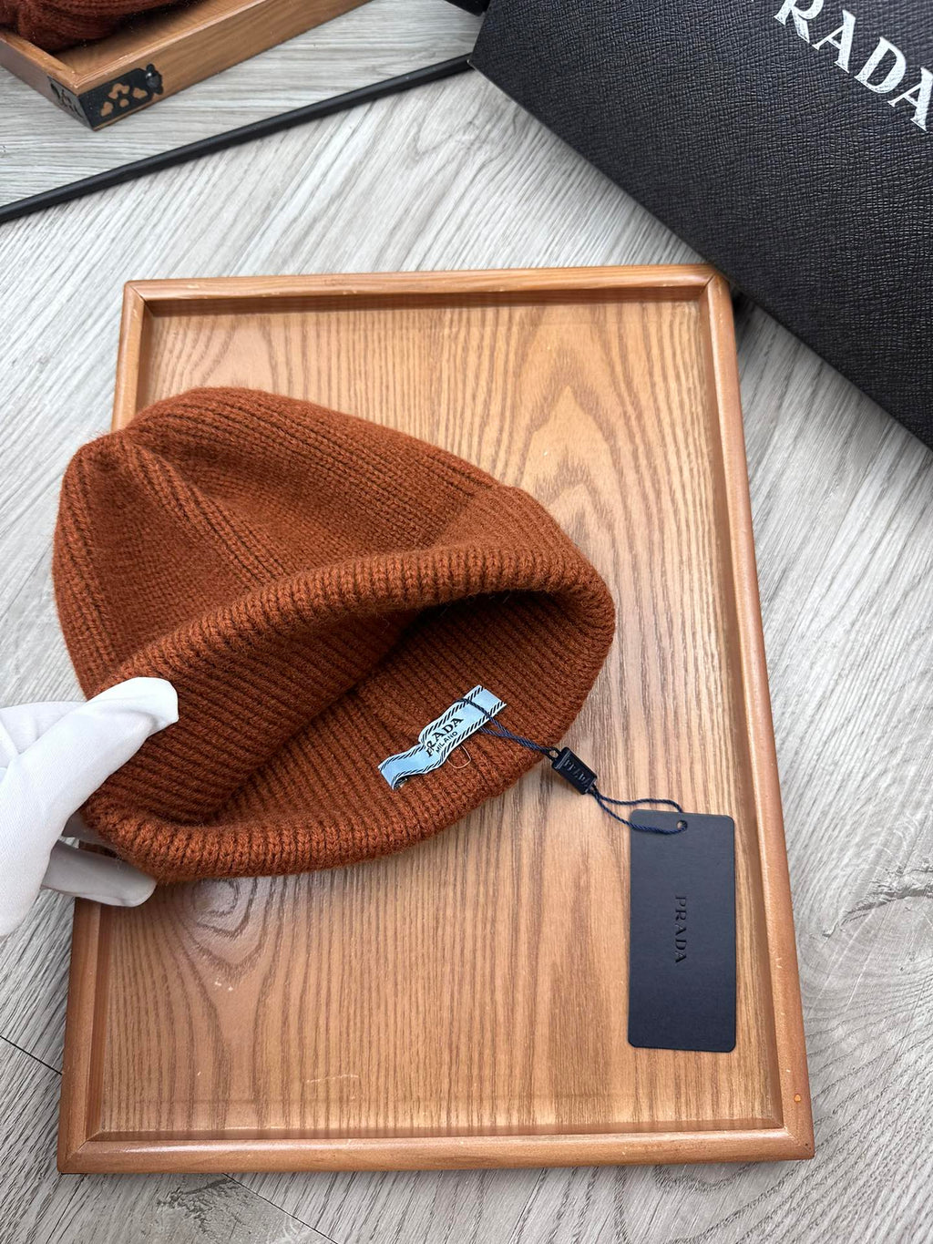 PRADA BEANIE HAT IN UMBER BROWN WOOL 332398