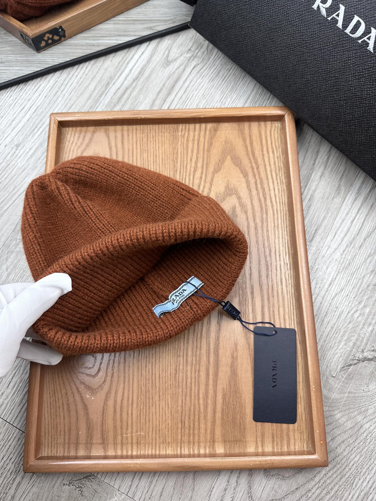 PRADA BEANIE HAT IN UMBER BROWN WOOL 332398