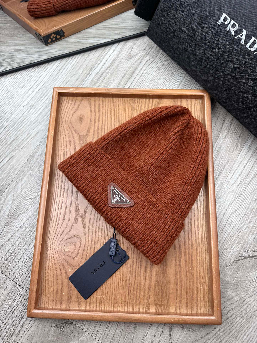 PRADA BEANIE HAT IN UMBER BROWN WOOL 332398