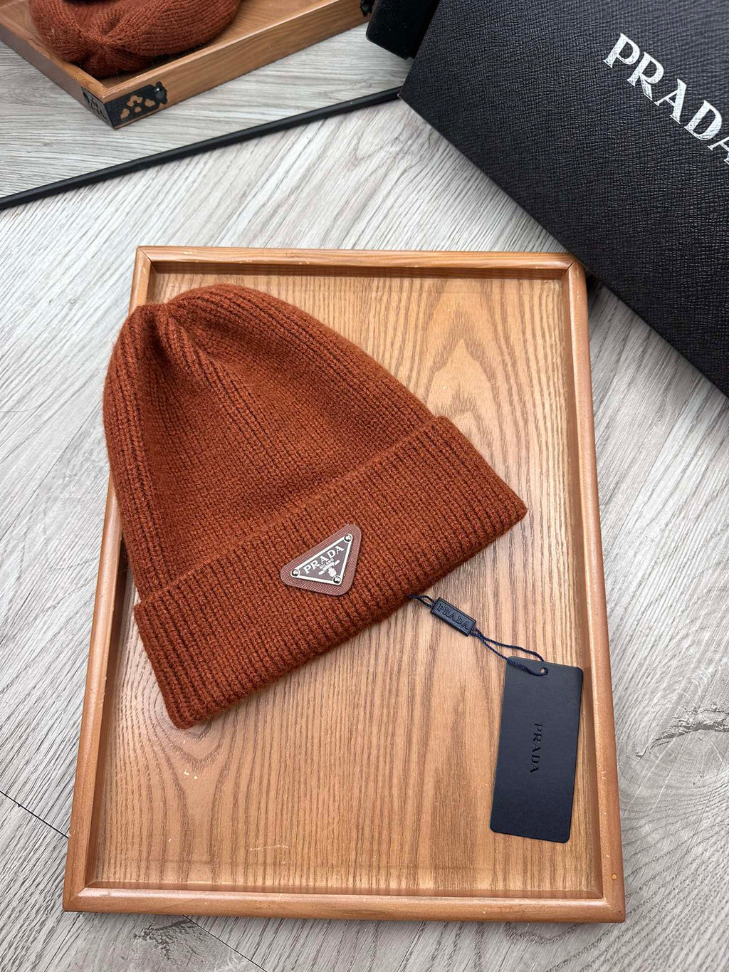 PRADA BEANIE HAT IN UMBER BROWN WOOL 332398