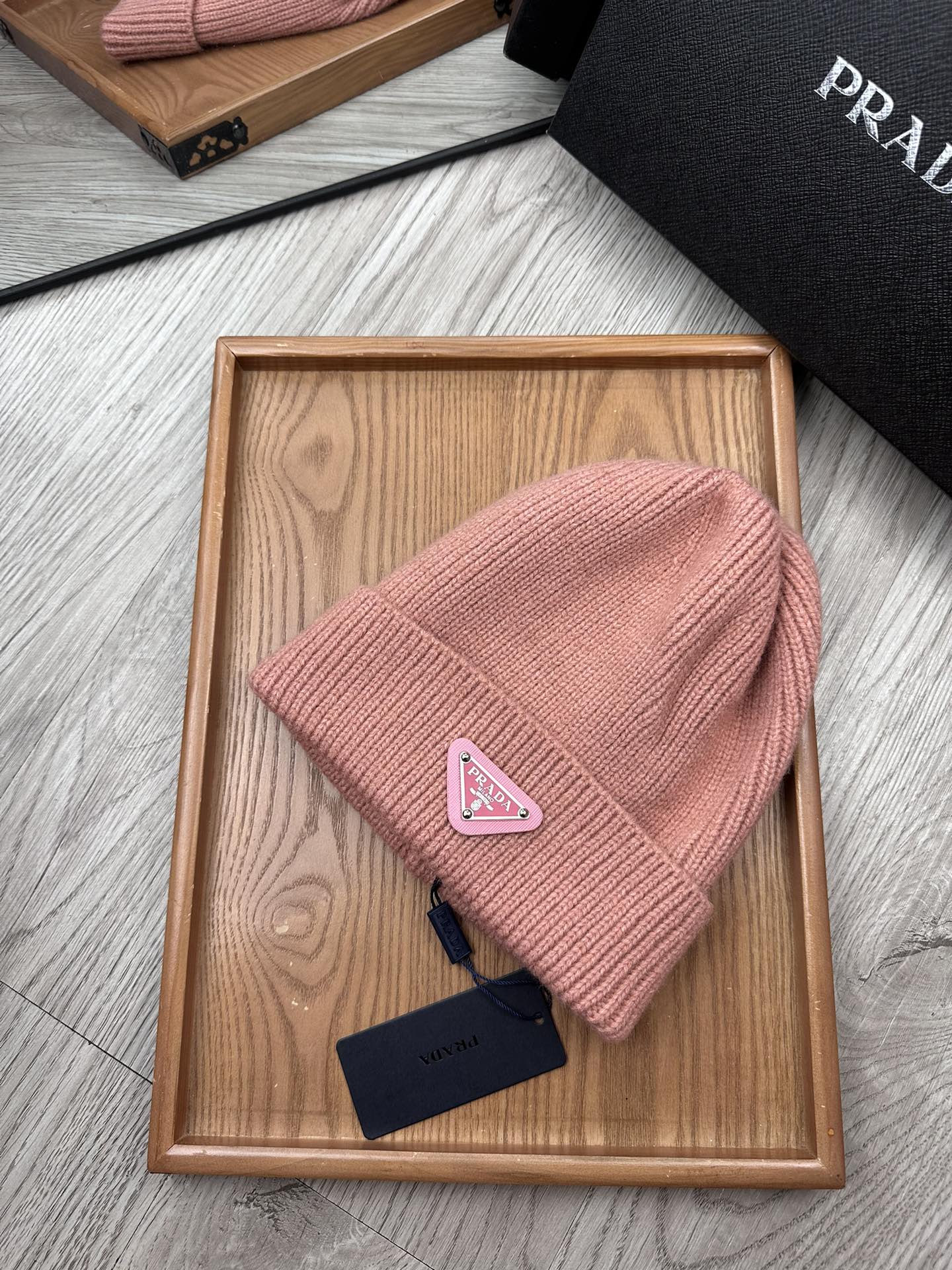 PRADA BEANIE HAT IN ROSE PINK WOOL 332401