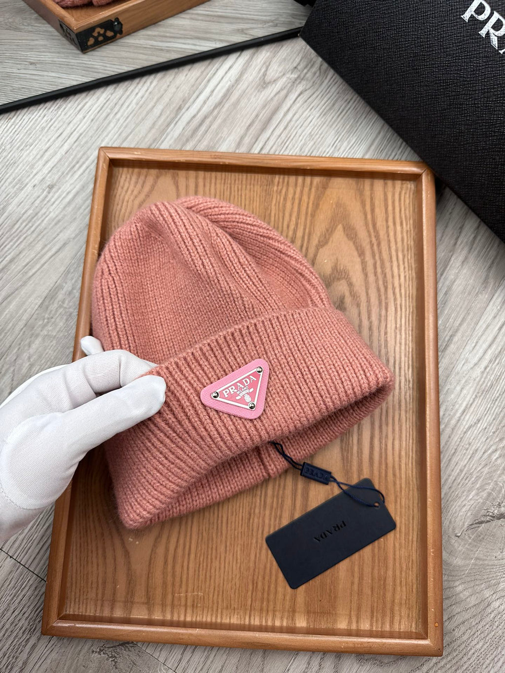 PRADA BEANIE HAT IN ROSE PINK WOOL 332401
