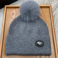 PRADA BEANIE HAT IN SHARK GRAY WOOL AND RABBIT FUR 346719
