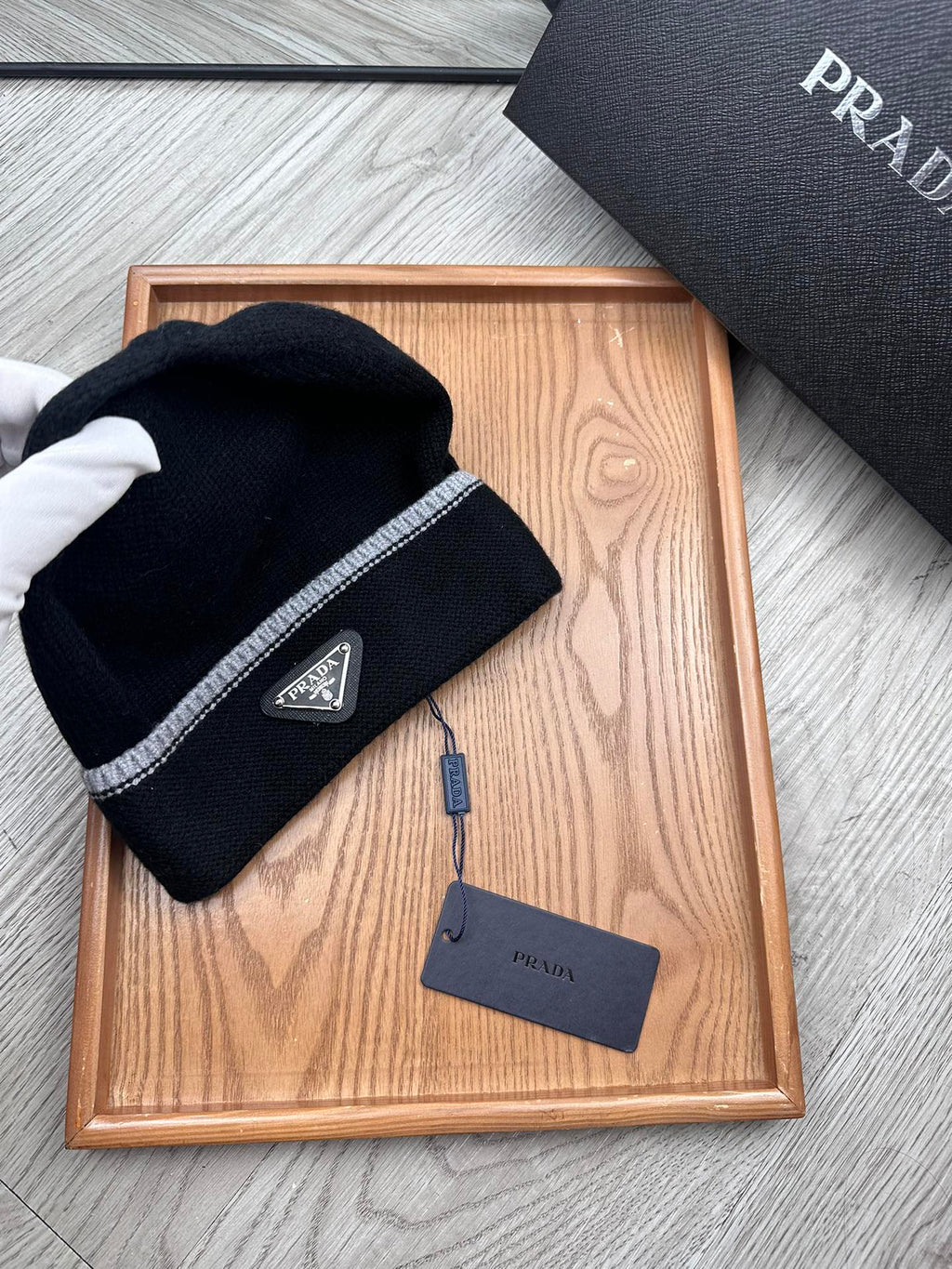 PRADA BEANIE HAT IN BLACK WOOL 349648