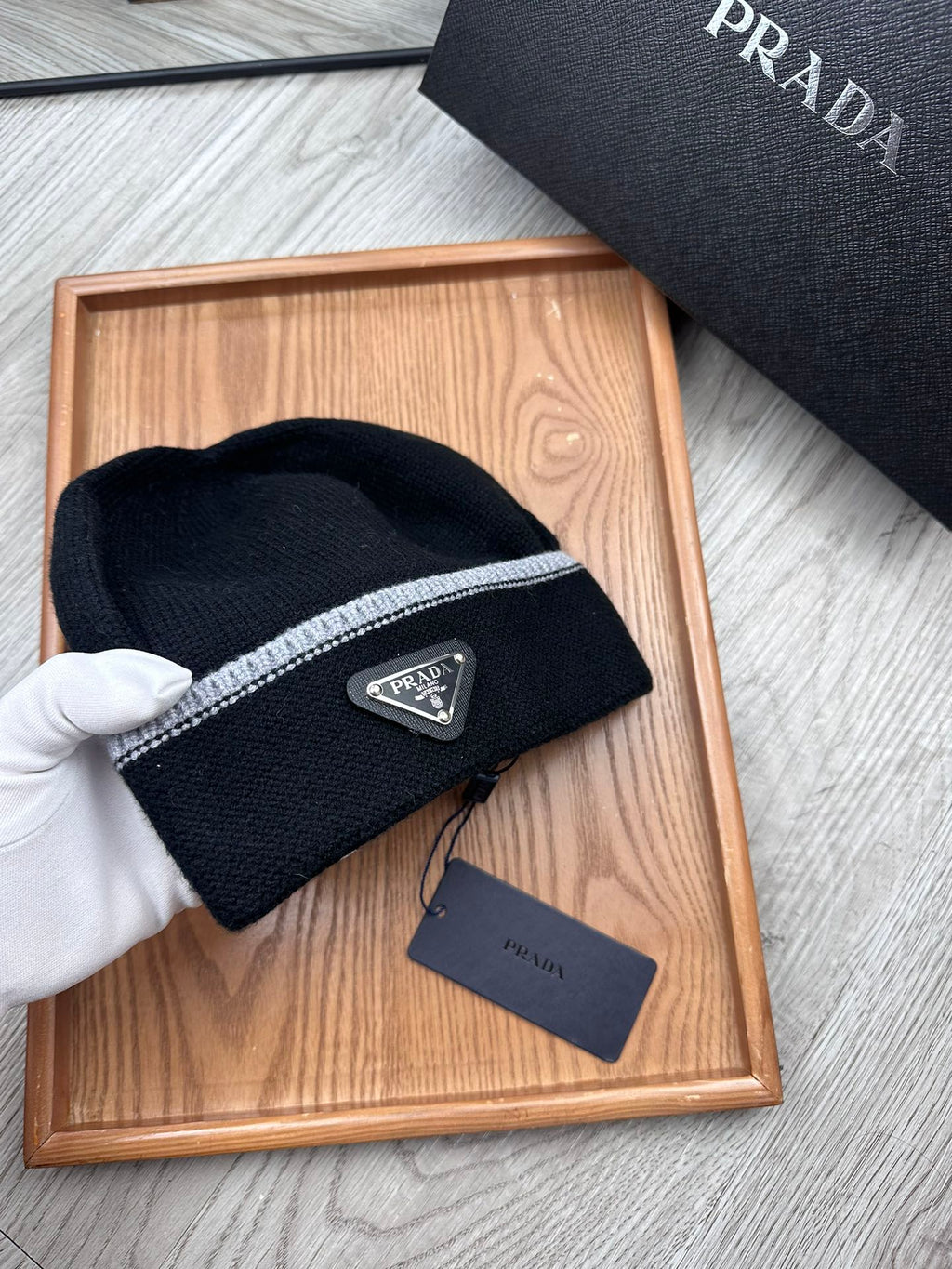 PRADA BEANIE HAT IN BLACK WOOL 349648