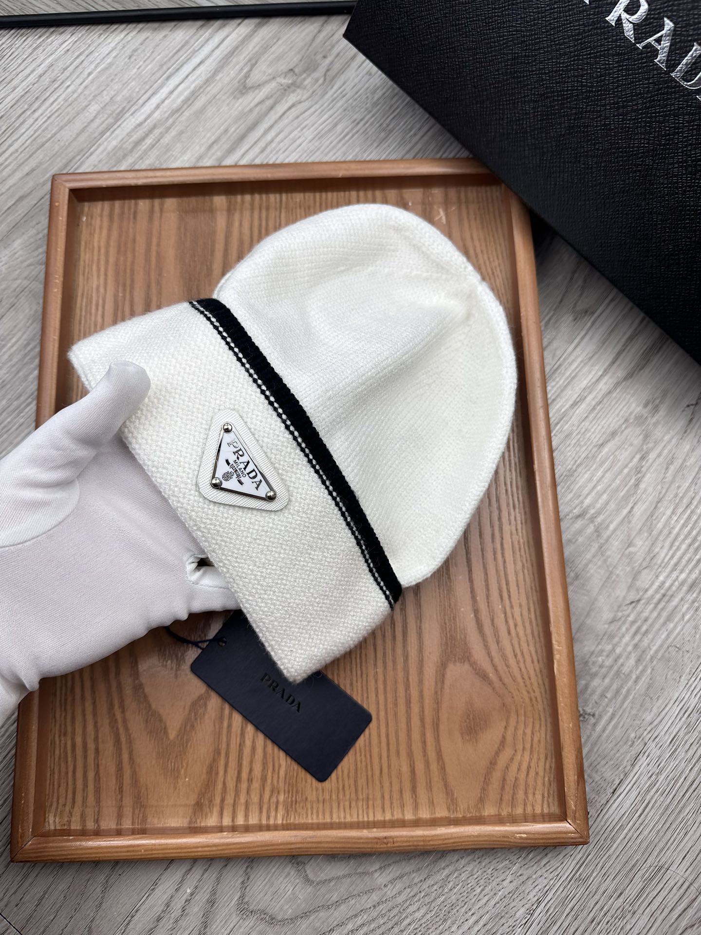 PRADA BEANIE HAT IN WHITE WOOL 349649