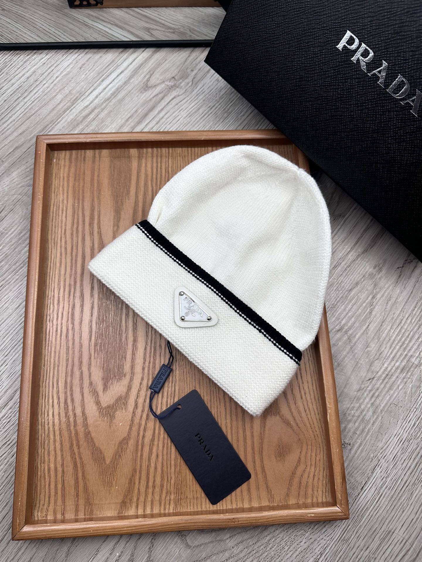 PRADA BEANIE HAT IN WHITE WOOL 349649