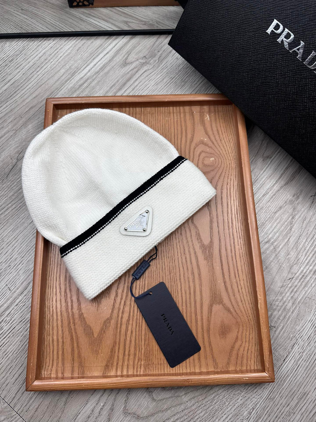 PRADA BEANIE HAT IN WHITE WOOL 349649