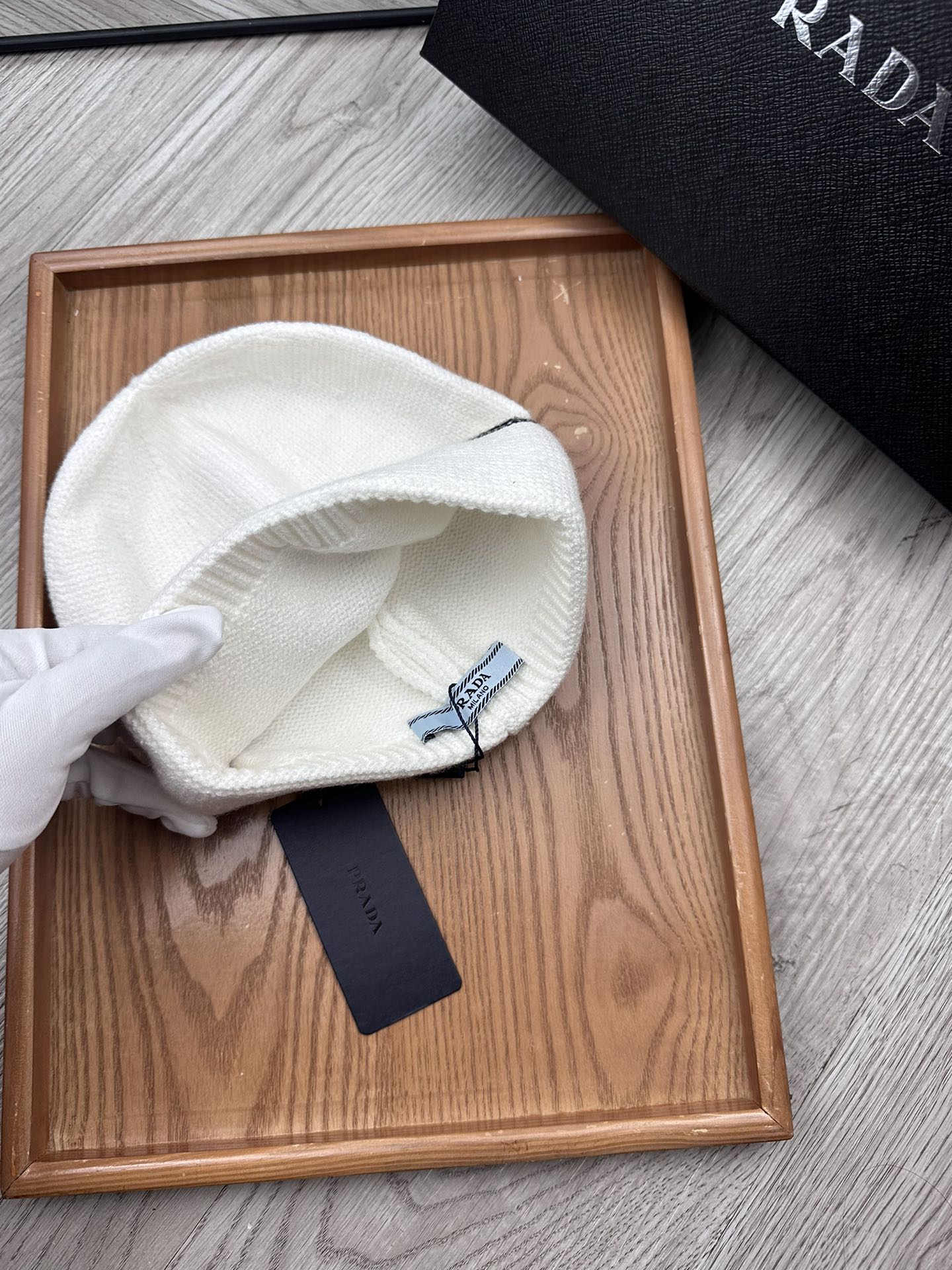 PRADA BEANIE HAT IN WHITE WOOL 349649
