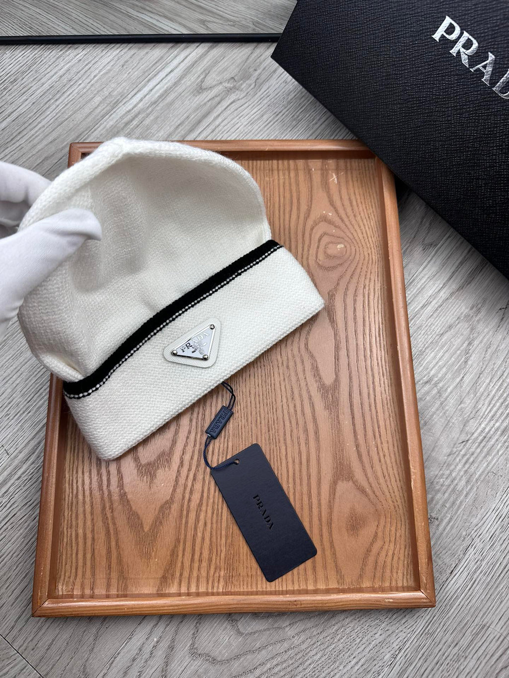 PRADA BEANIE HAT IN WHITE WOOL 349649