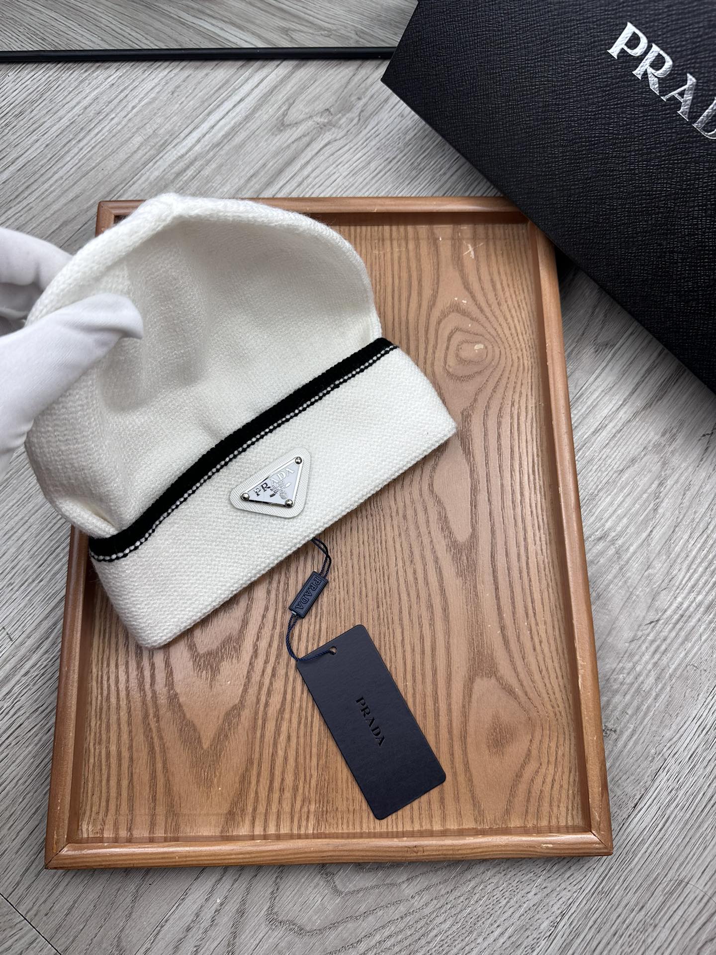 PRADA BEANIE HAT IN WHITE WOOL 349649