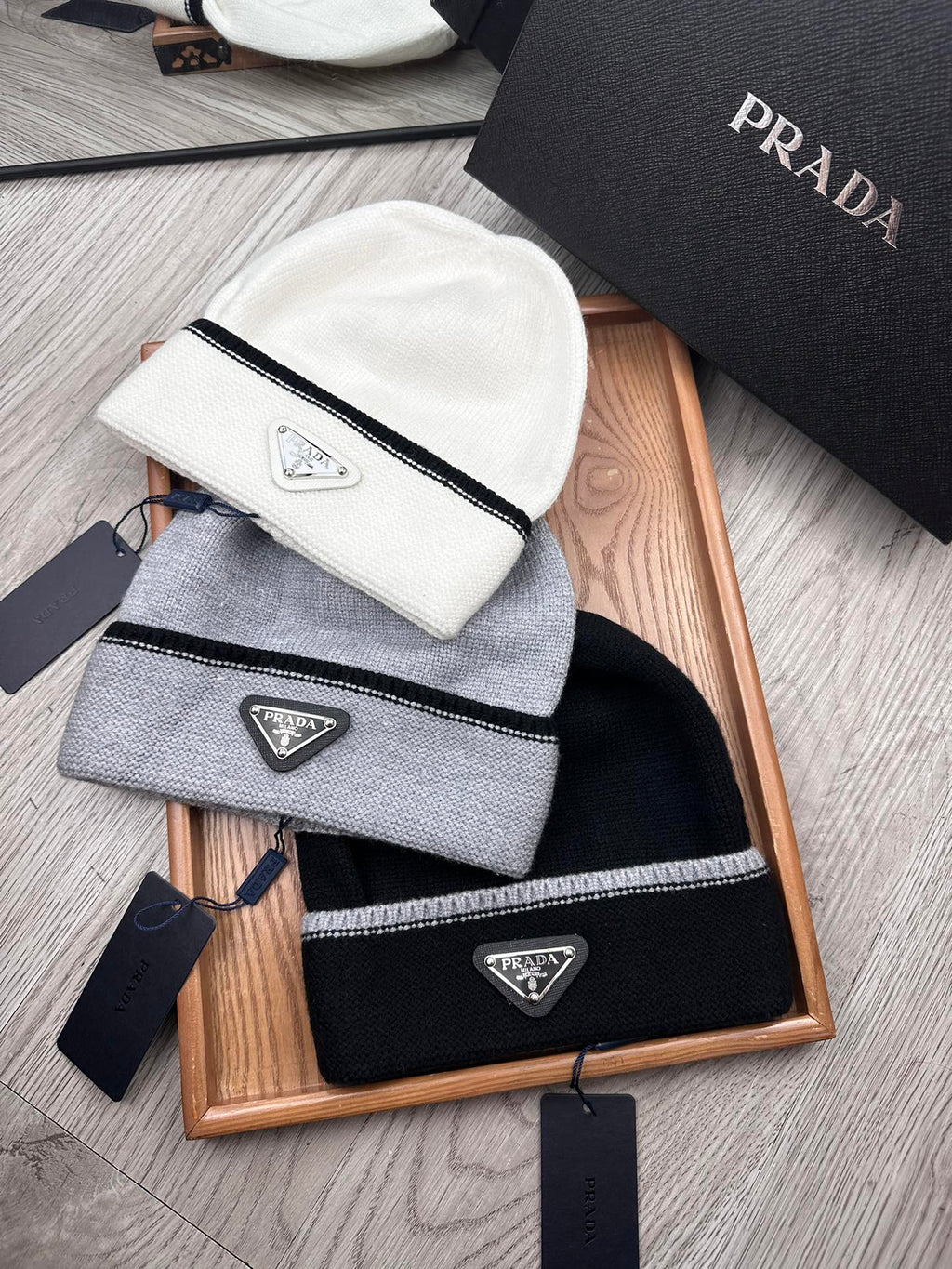 PRADA BEANIE HAT IN WHITE WOOL 349649