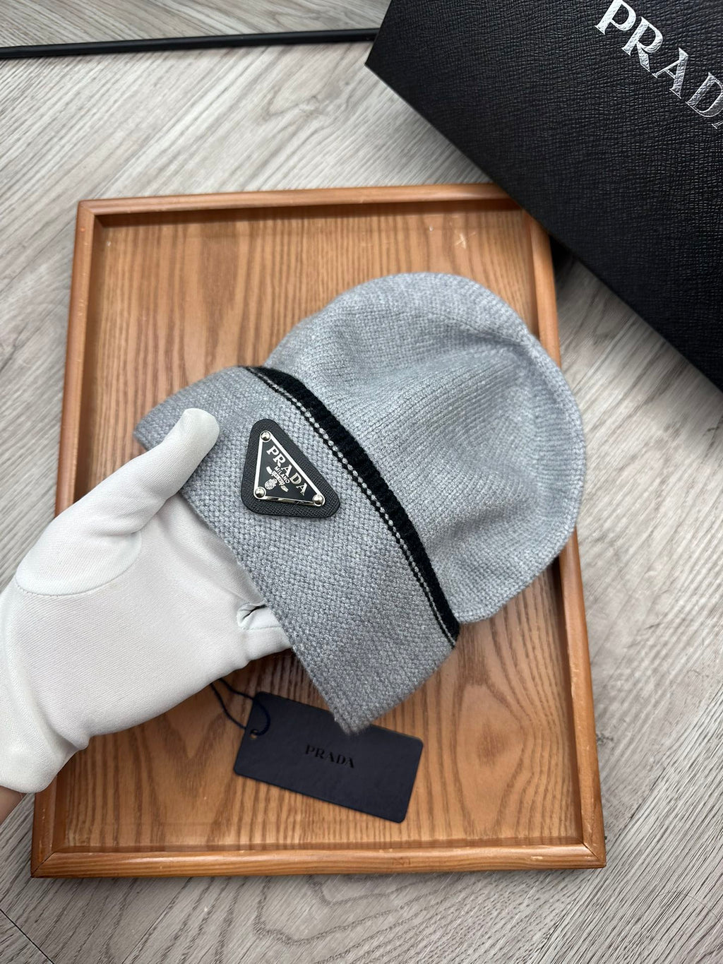 PRADA BEANIE HAT IN DOVE GRAY WOOL 349650