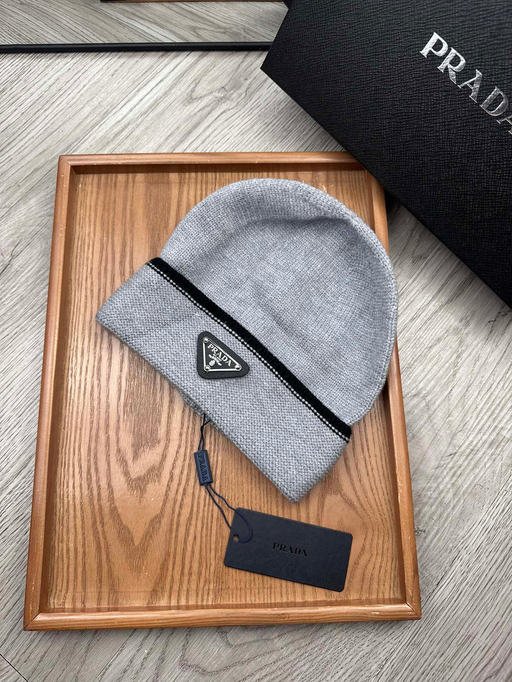 PRADA BEANIE HAT IN DOVE GRAY WOOL 349650