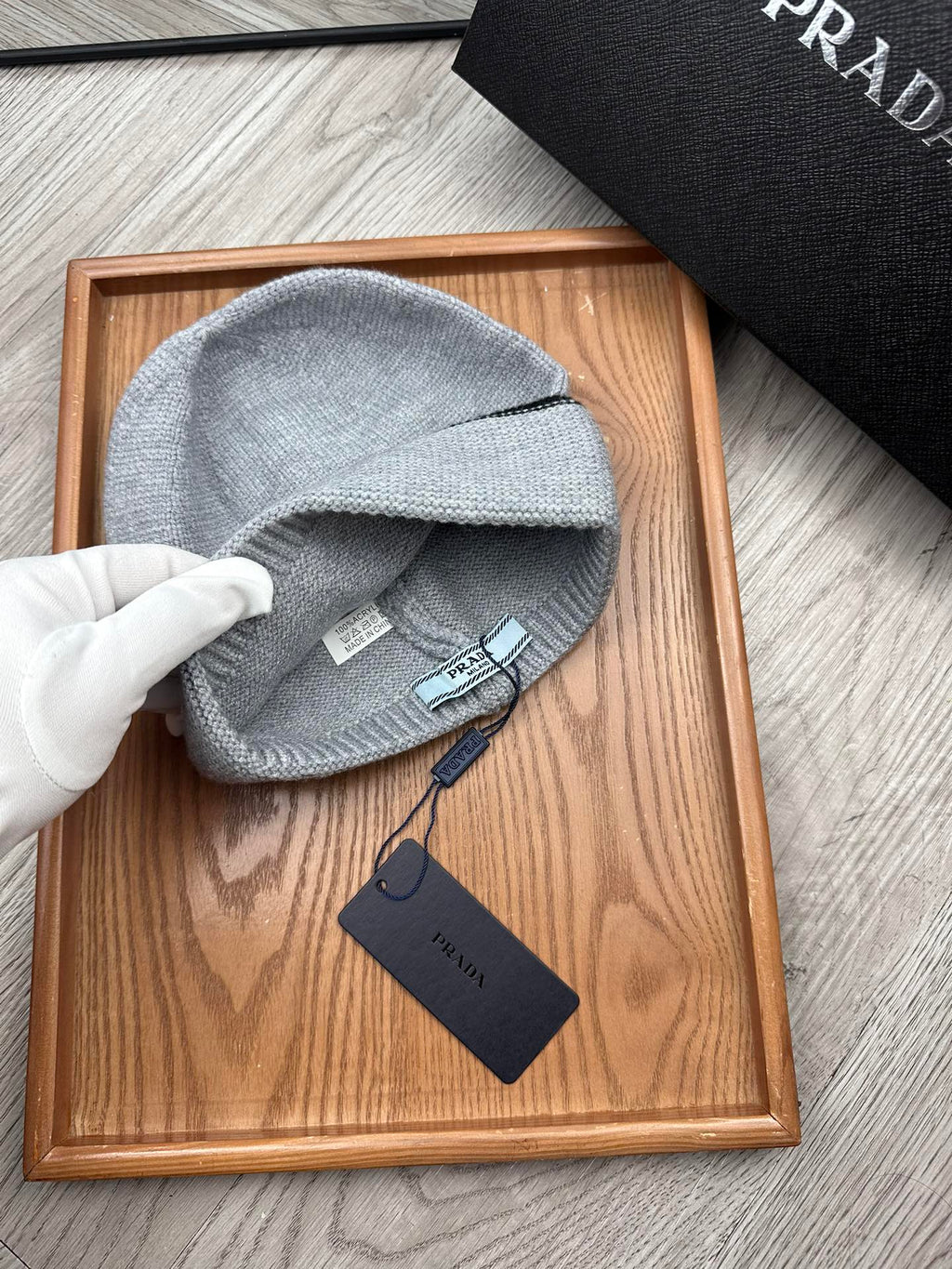 PRADA BEANIE HAT IN DOVE GRAY WOOL 349650