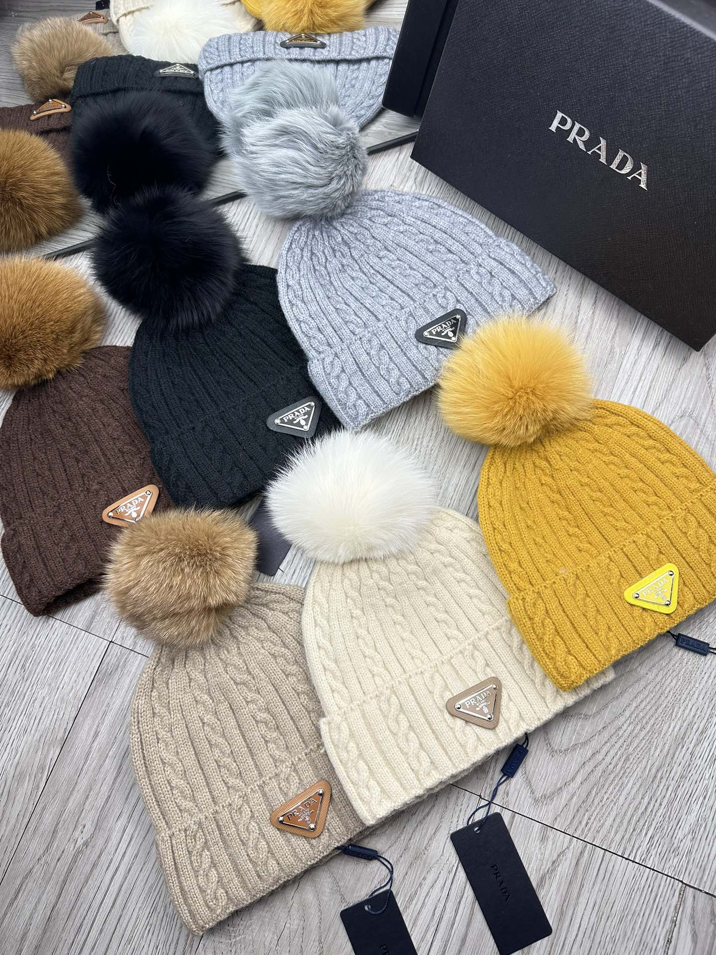 PRADA BEANIE HAT IN DOVE GRAY WOOL 352363