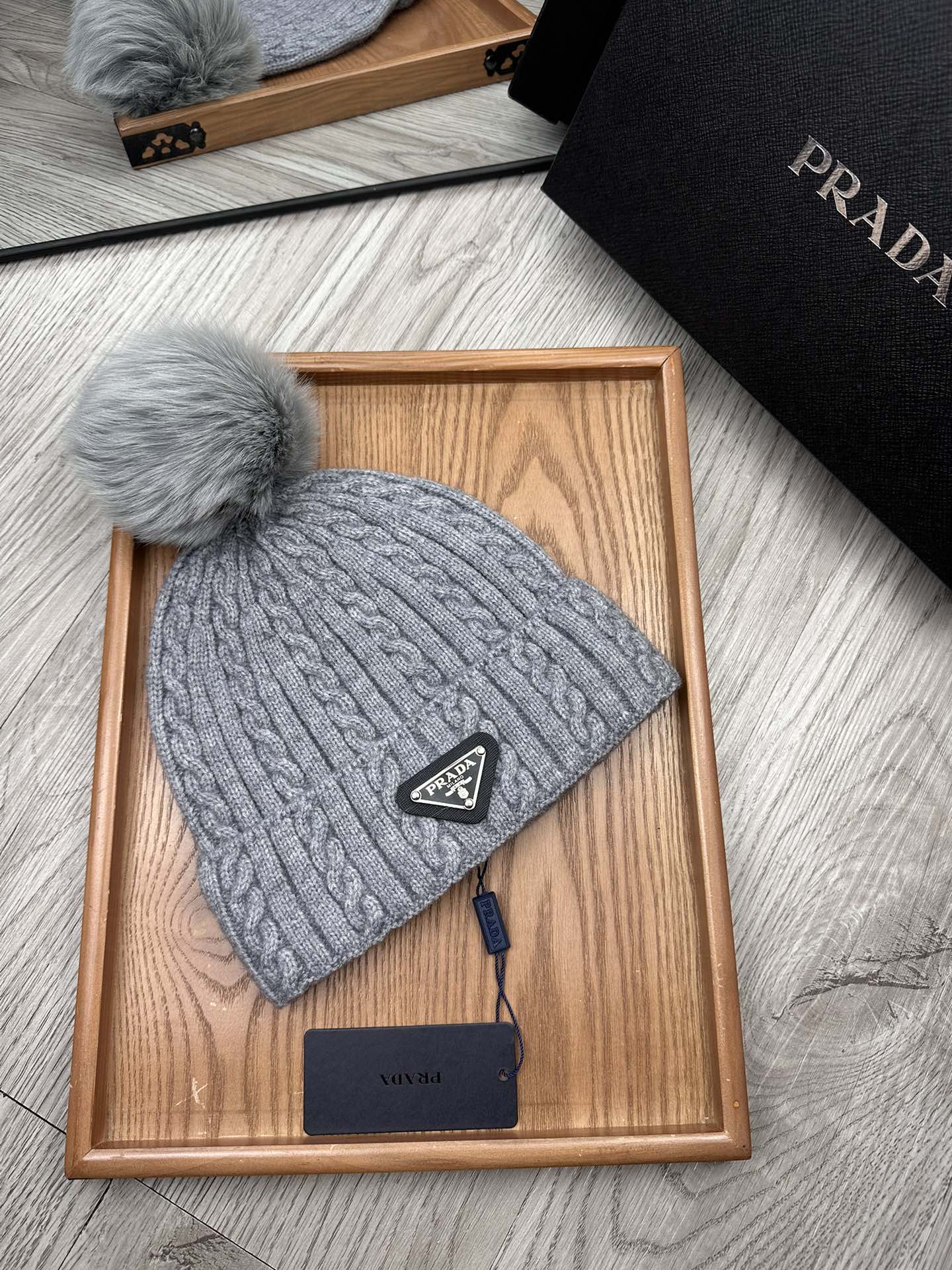 PRADA BEANIE HAT IN DOVE GRAY WOOL 352363
