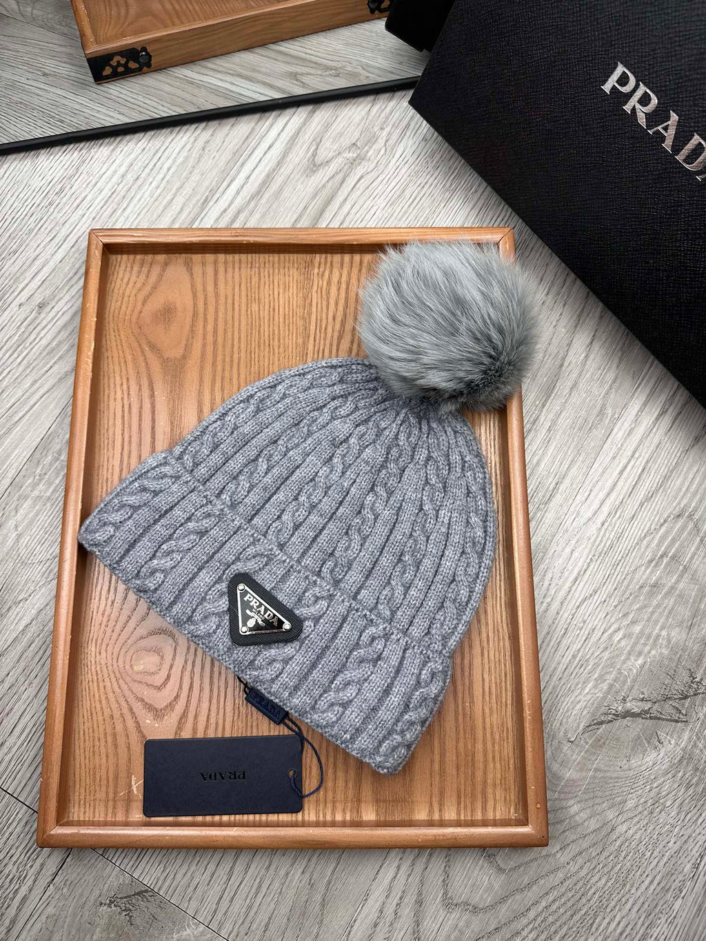 PRADA BEANIE HAT IN DOVE GRAY WOOL 352363
