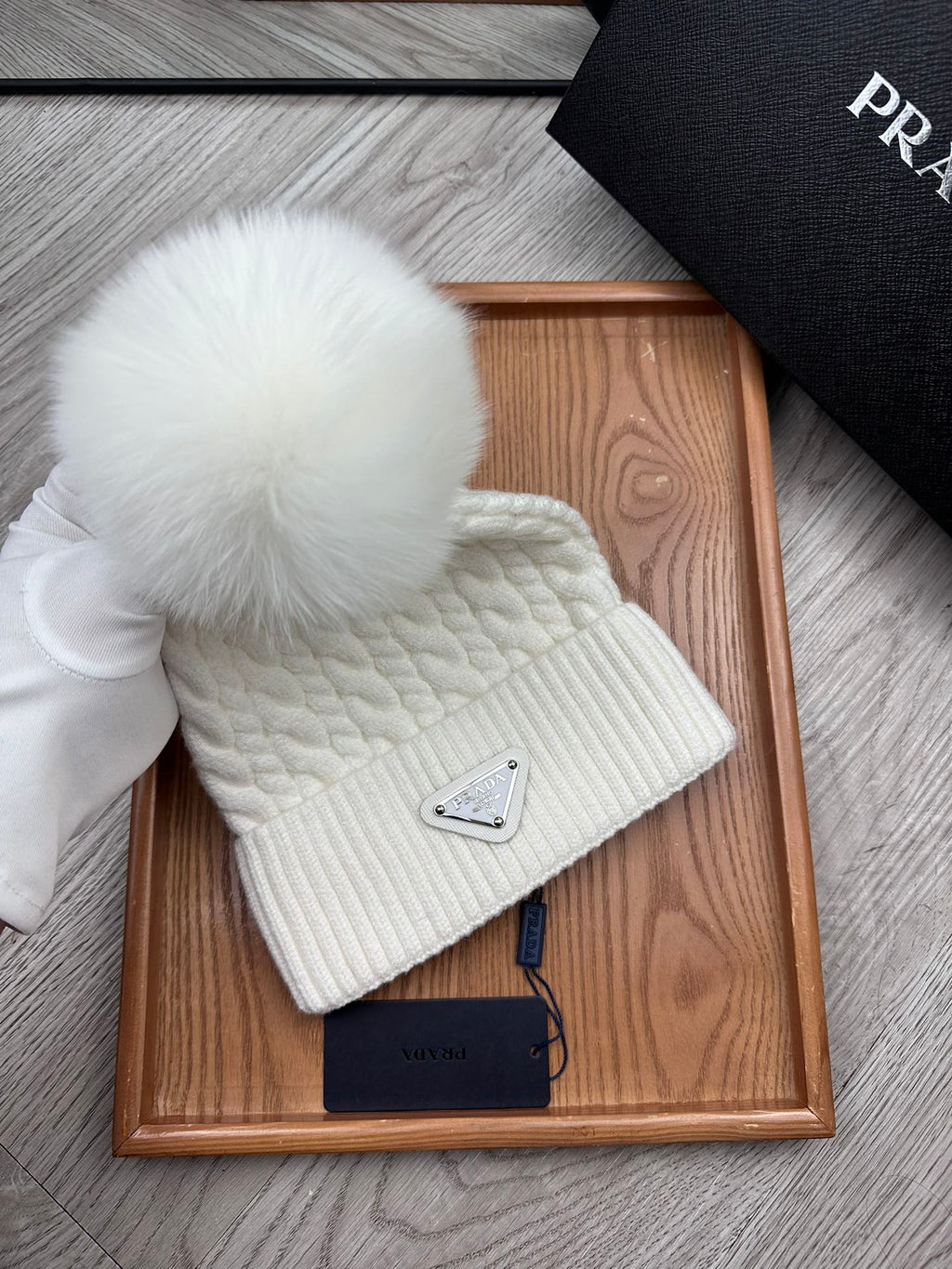 PRADA BEANIE HAT IN WHITE WOOL 352376