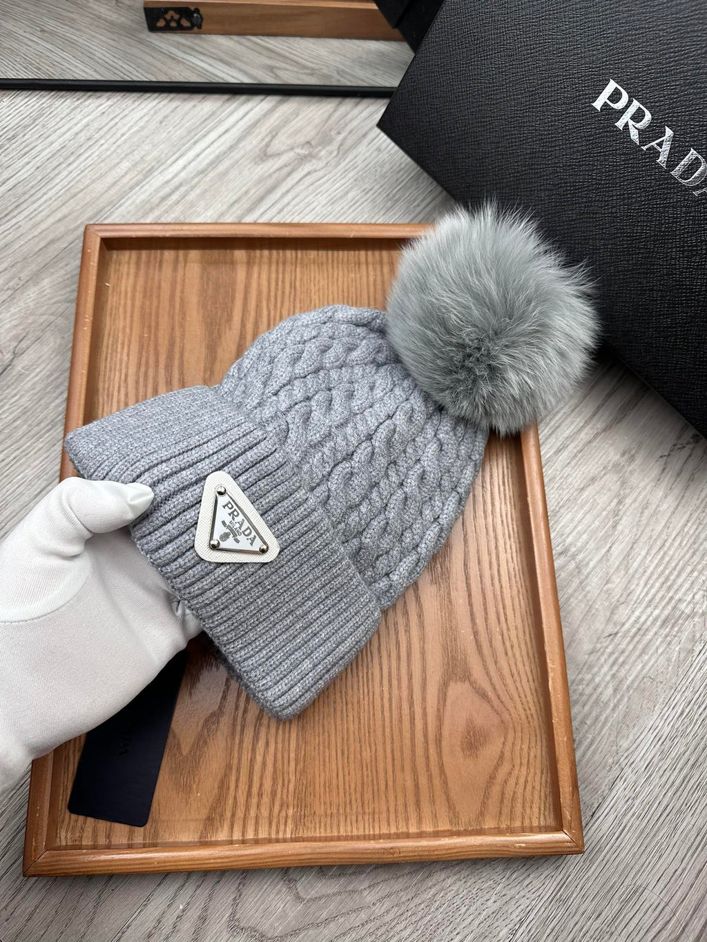 PRADA BEANIE HAT IN COIN GRAY WOOL 352378