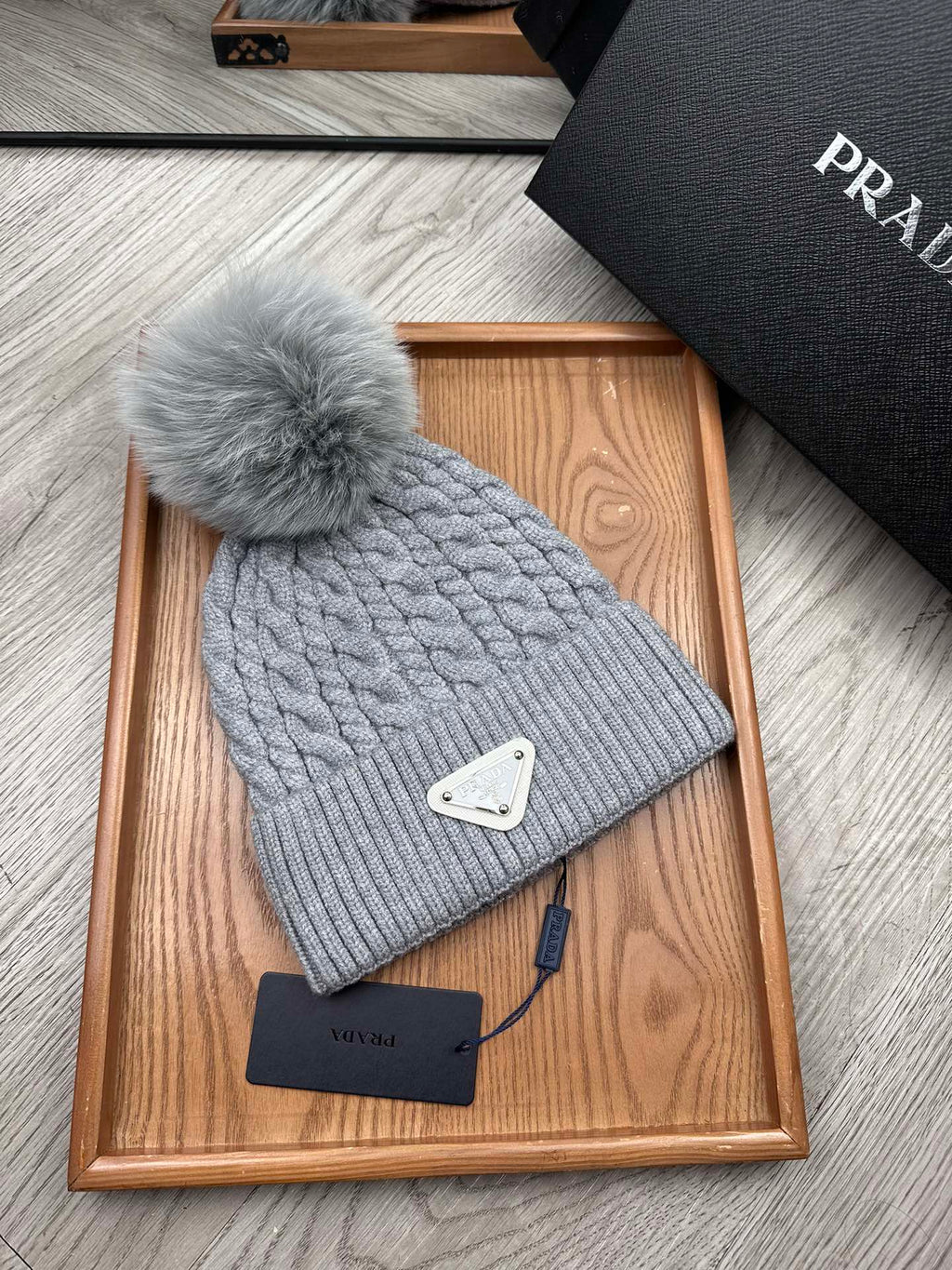 PRADA BEANIE HAT IN COIN GRAY WOOL 352378