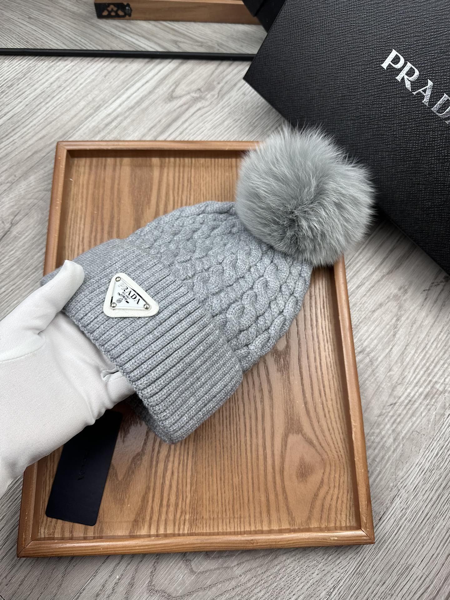 PRADA BEANIE HAT IN COIN GRAY WOOL 352378