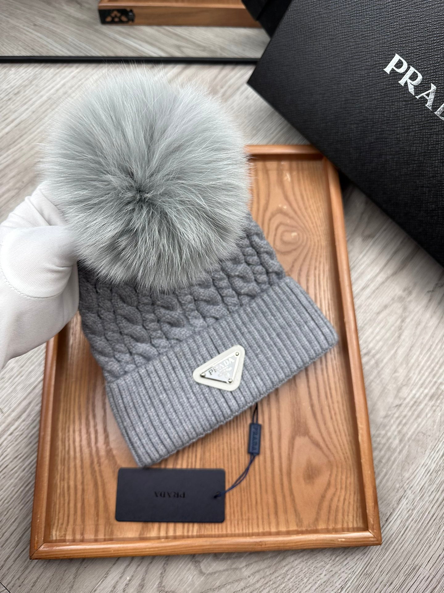 PRADA BEANIE HAT IN COIN GRAY WOOL 352378