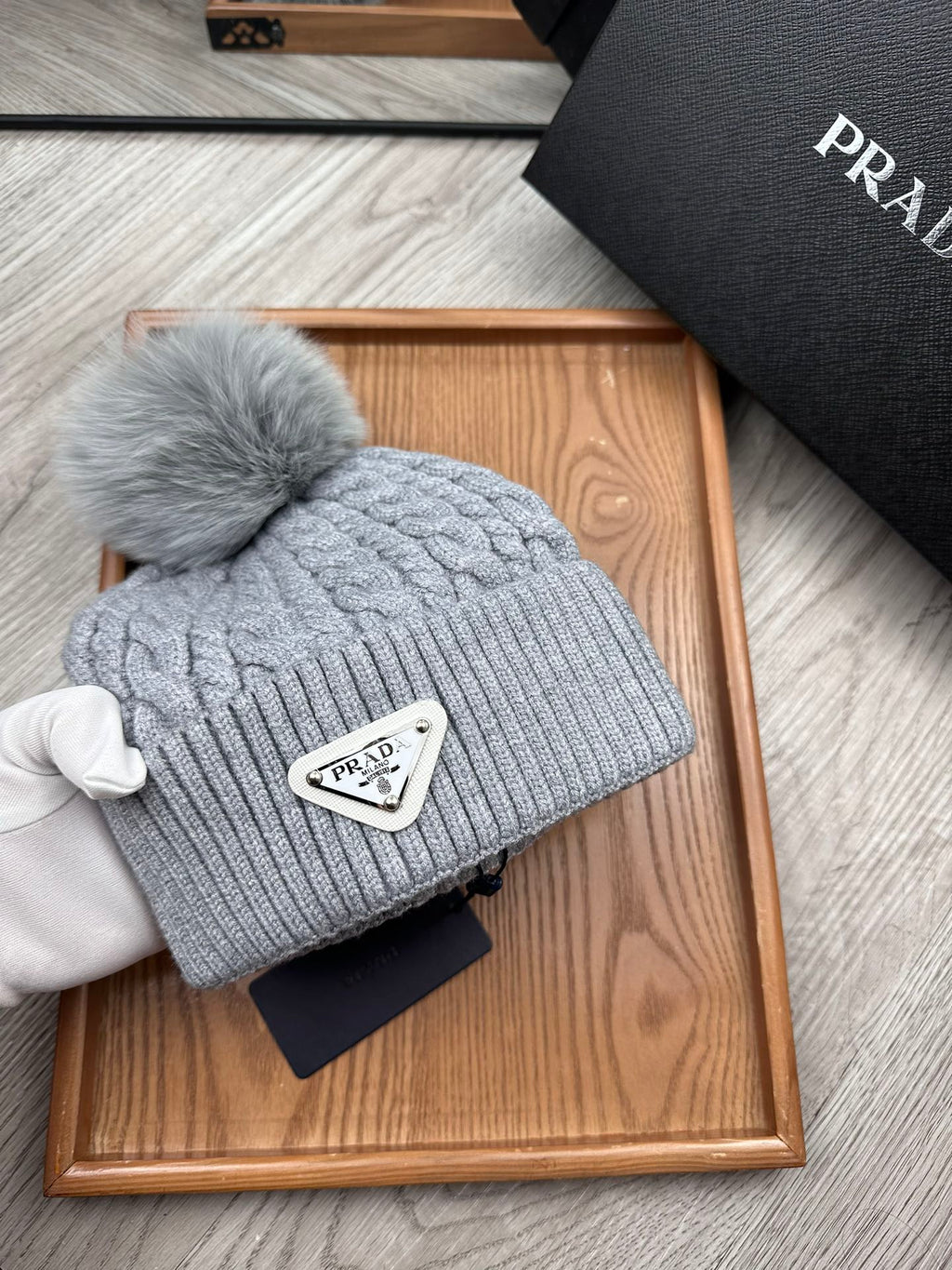 PRADA BEANIE HAT IN COIN GRAY WOOL 352378