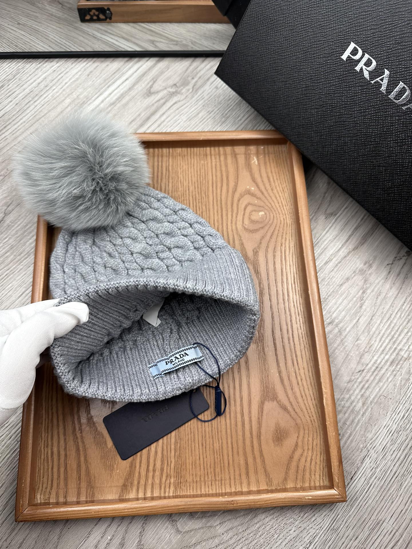 PRADA BEANIE HAT IN COIN GRAY WOOL 352378