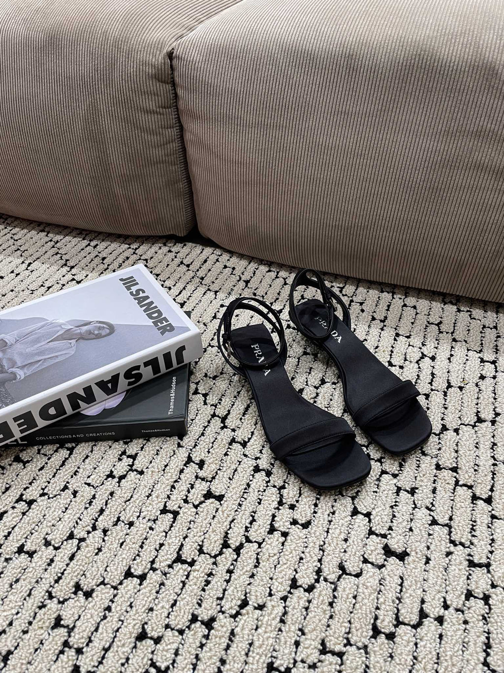 PRADA TRIANGLE HEEL SATIN SANLS BLACK