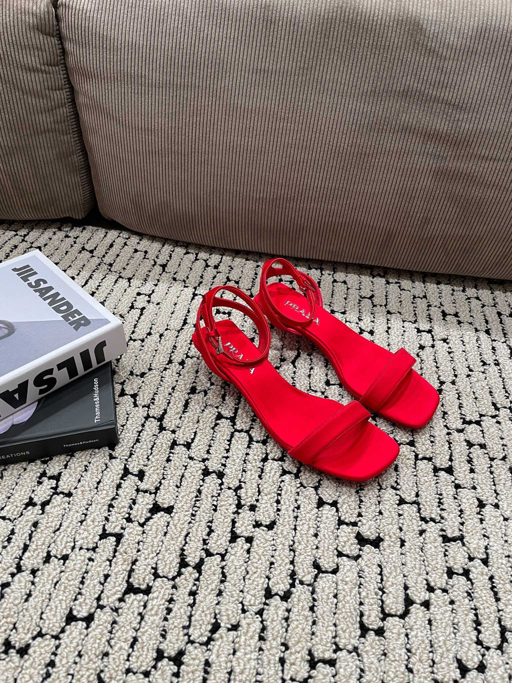 PRADA TRIANGLE HEEL SATIN SANLS CRIMSON