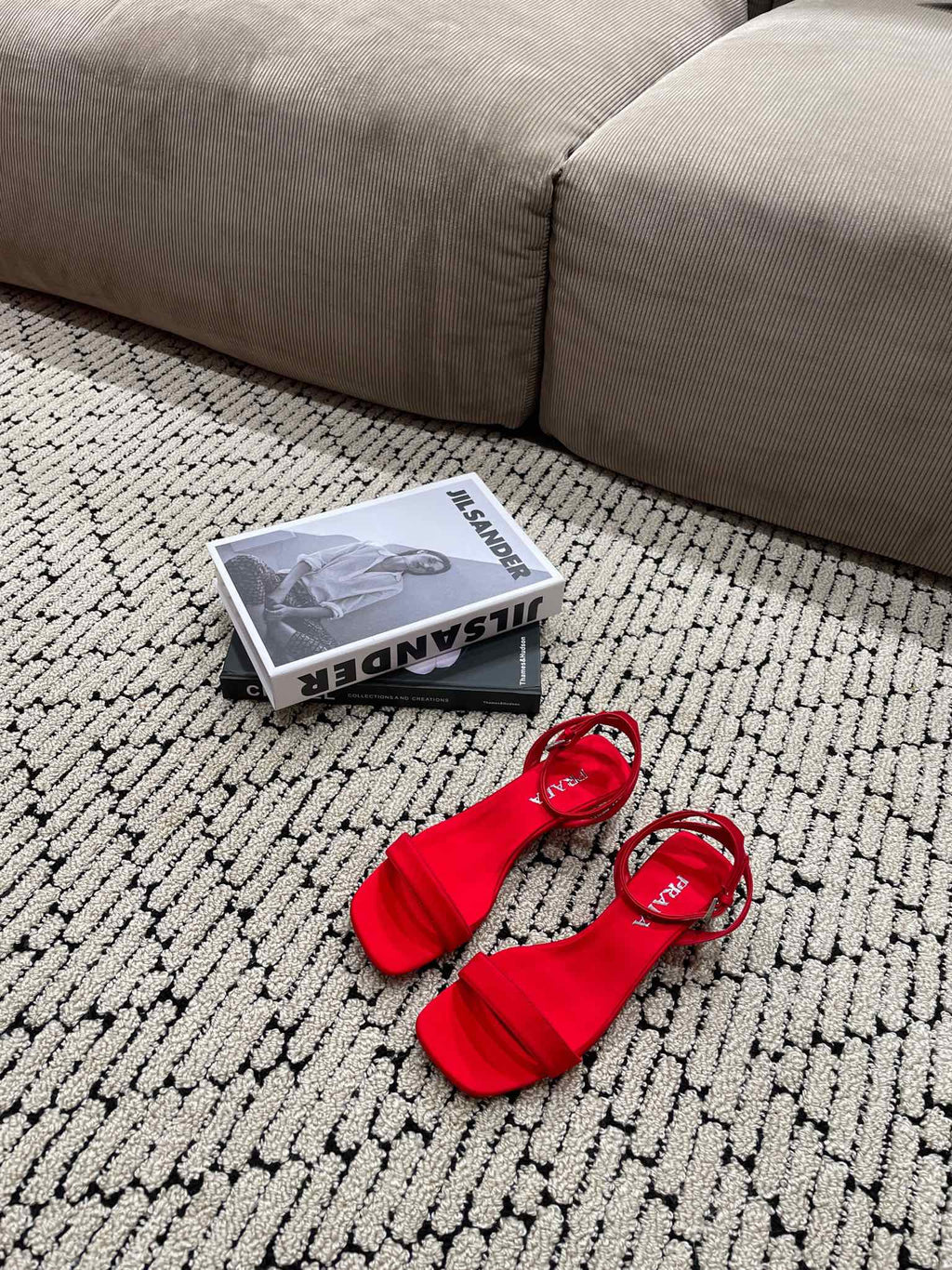 PRADA TRIANGLE HEEL SATIN SANLS CRIMSON